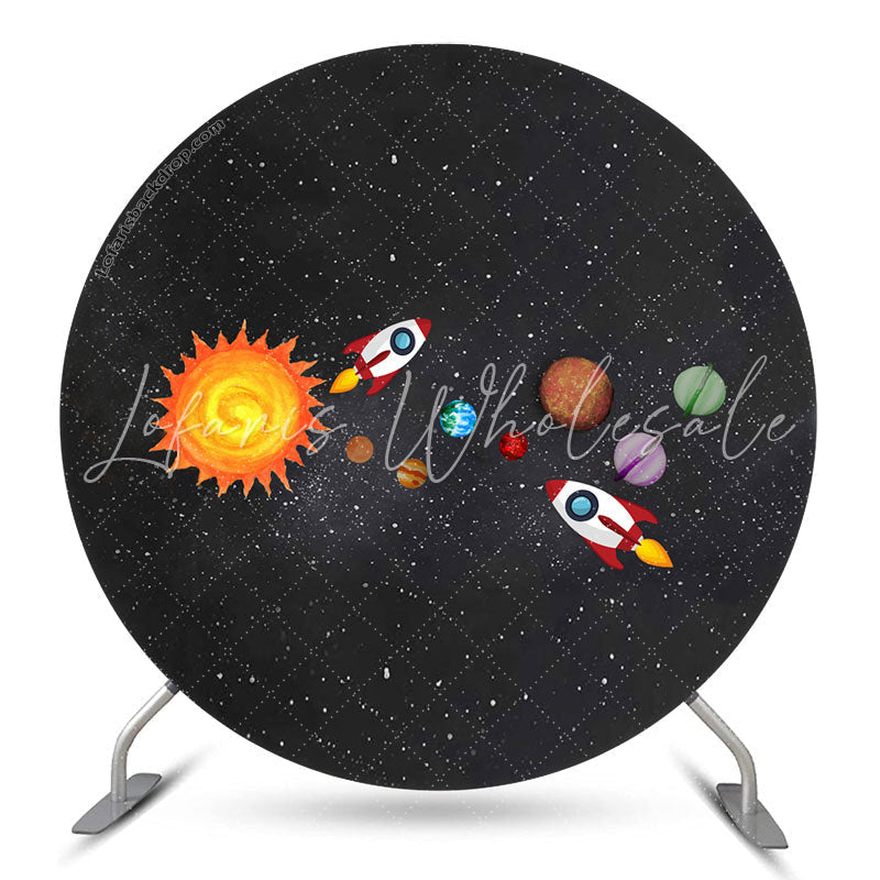 Lofaris Rocket And Universe Round Birthday Backdrop For Boy