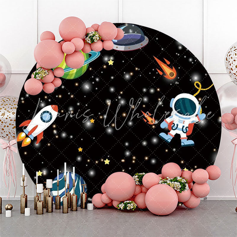 Lofaris Rocket Black Galaxy Planet Astronaut Circle Backdrop