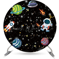Lofaris Rocket Black Galaxy Planet Astronaut Circle Backdrop