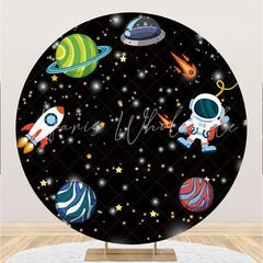 Lofaris Rocket Black Galaxy Planet Astronaut Circle Backdrop