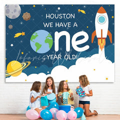 Lofaris Rocket space theme first birthday party Backdrop