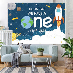 Lofaris Rocket space theme first birthday party Backdrop