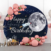Lofaris Rocket Stars Moon Galaxy Round Birthday Backdrop