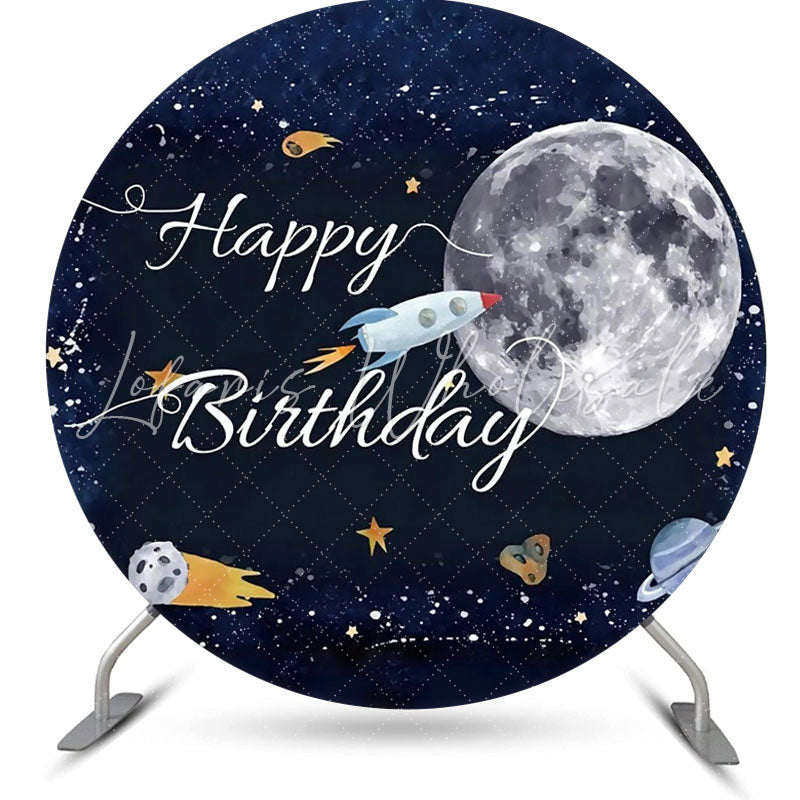 Lofaris Rocket Stars Moon Galaxy Round Birthday Backdrop