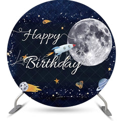 Lofaris Rocket Stars Moon Galaxy Round Birthday Backdrop