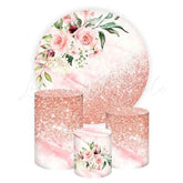 Rode Gold Flower Glitter Themed Round Backdrop and Cylinders Kit