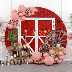 Lofaris Rodeo Red Wood Wall White Door Round Party Backdrop