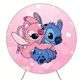 Romantic Cartoon Blue Pink Stitch Round Birthday Backdrop For Boys Girls