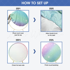 Romantic Cartoon Blue Pink Stitch Round Birthday Backdrop For Boys Girls