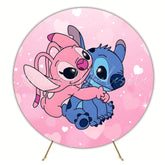 Romantic Cartoon Blue Pink Stitch Round Birthday Backdrop For Boys Girls