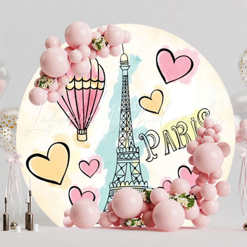 Romantic Paris Round Backdrop For Elegant Party Celebration