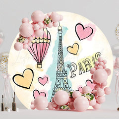 Romantic Paris Round Backdrop For Elegant Party Celebration