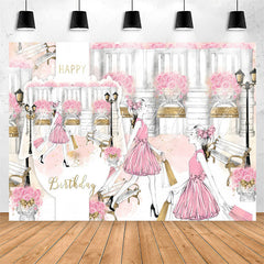 Lofaris Romantic Shopping Girl Pink Rose Birthday Backdrop