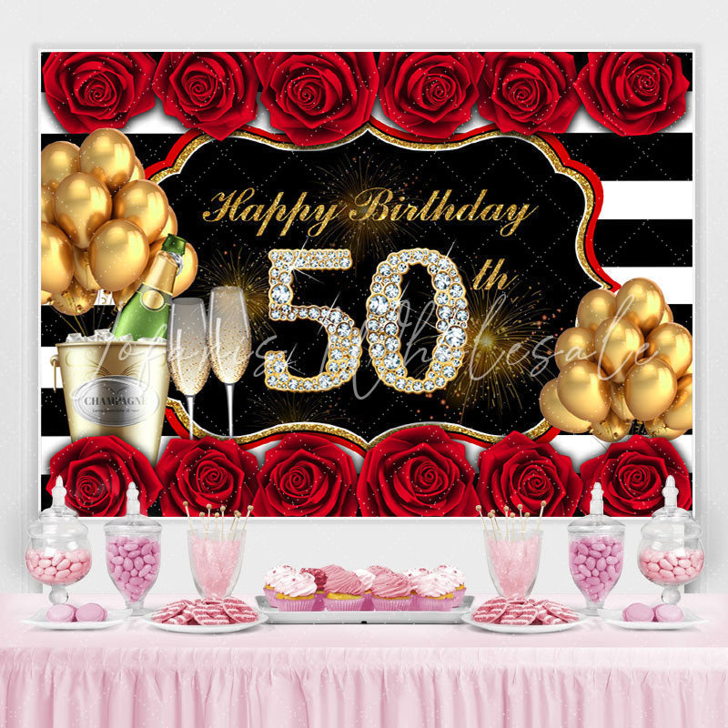 Lofaris Rose And Glitter Balloon Happy 50Th Birthday Backdrop