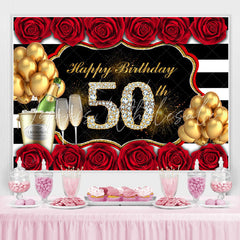 Lofaris Rose And Glitter Balloon Happy 50Th Birthday Backdrop