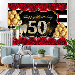 Lofaris Rose And Glitter Balloon Happy 50Th Birthday Backdrop