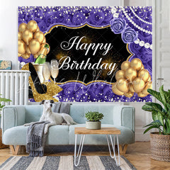 Lofaris Rose And Glitter Balloon Pearl Happy Birthday Backdrop