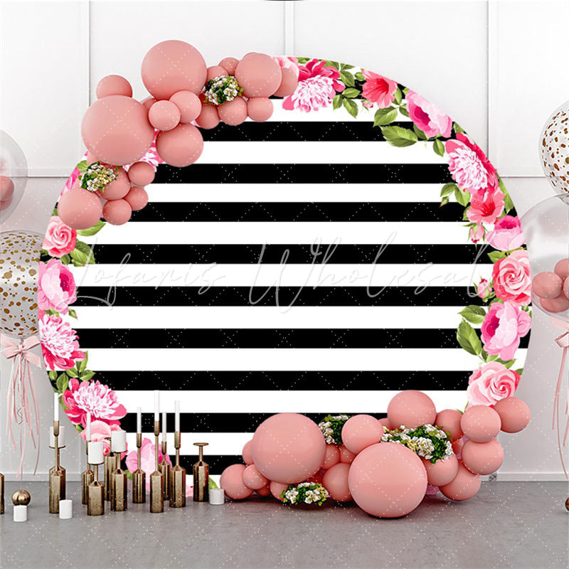 Lofaris Rose Black And White Stripe Birthday Circle Backdrop