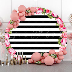 Lofaris Rose Black And White Stripe Birthday Circle Backdrop