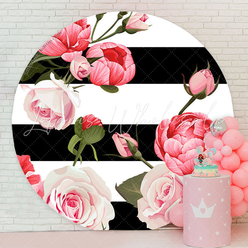 Lofaris Rose Black White Stripe Round Party Backdrop Cover