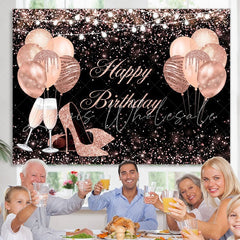 Lofaris Rose Gold Balloon Glitter Birthday Backdrop for Women