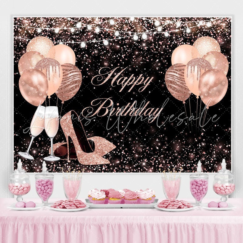 Lofaris Rose Gold Balloon Glitter Birthday Backdrop for Women
