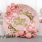 Lofaris Rose Gold Balloon Glitter Happy Birthday Round Backdrop