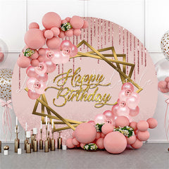 Lofaris Rose Gold Balloon Glitter Happy Birthday Round Backdrop