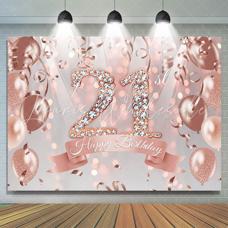 Lofaris Rose Gold Balloon Happy 21St Birthday Backdrop For Girl