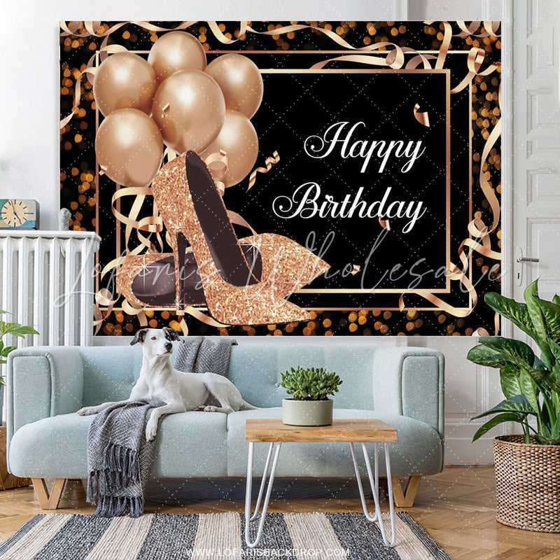 Lofaris Rose Gold Balloons Glitter Heels Birthday Backdrop