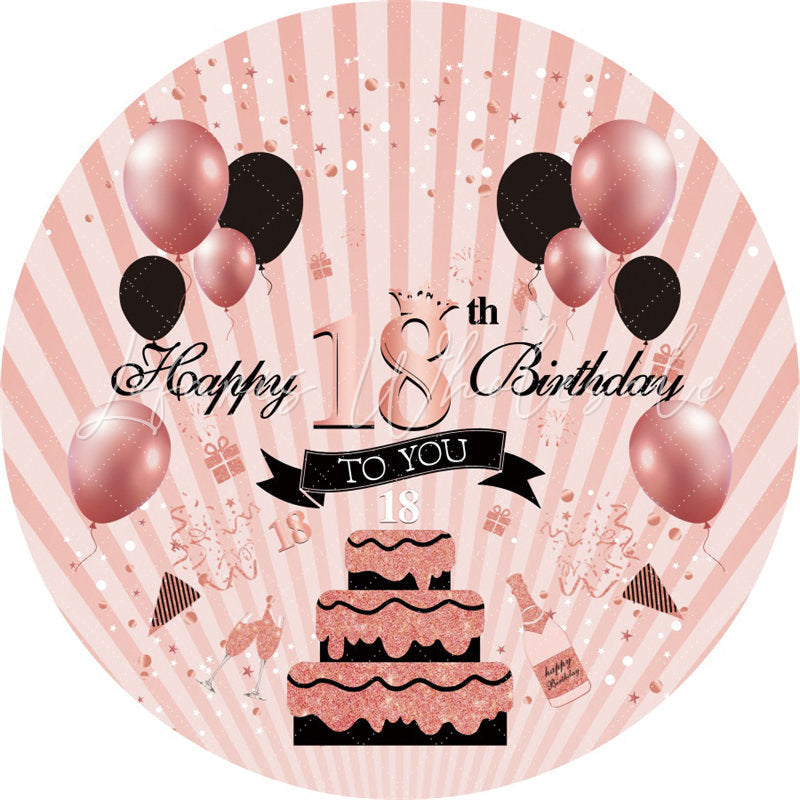 Lofaris Rose Gold Balloons Happy 18Th Birthday Round Backdrop
