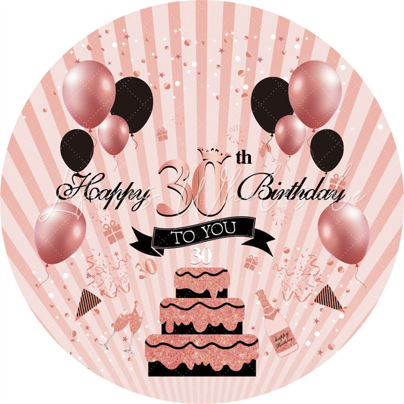 Lofaris Rose Gold Balloons Happy 30Th Birthday Round Backdrop