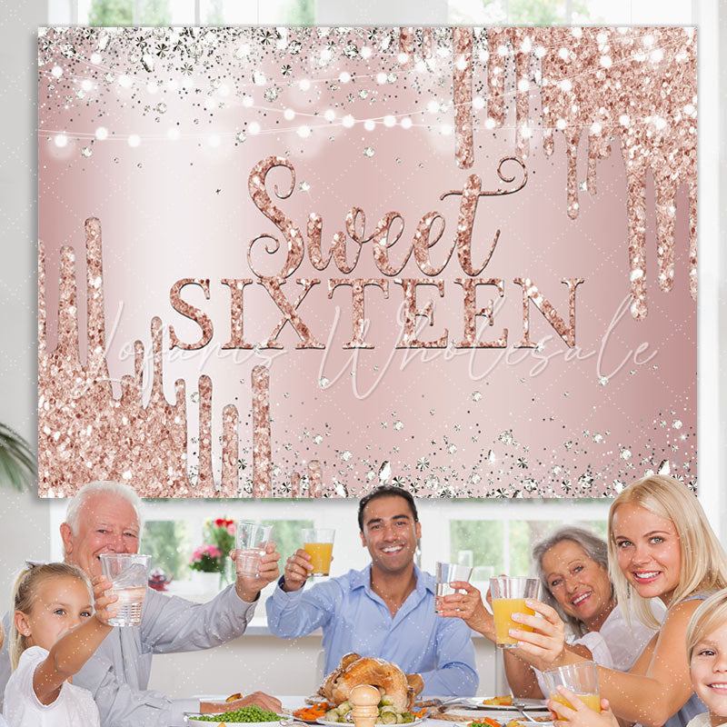 Lofaris Rose Gold Bokeh Diamond Sweet Sixteen Birthday Backdrop