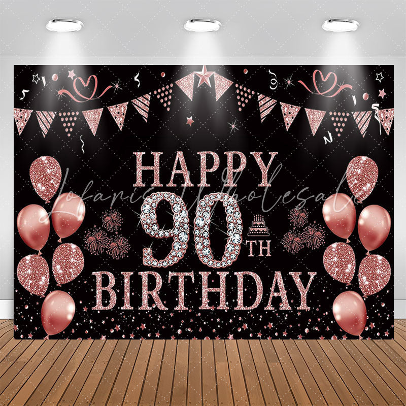 Lofaris Rose Gold Glitter Balloon 90th Birthday Party Backdrop