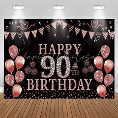 Lofaris Rose Gold Glitter Balloon 90th Birthday Party Backdrop