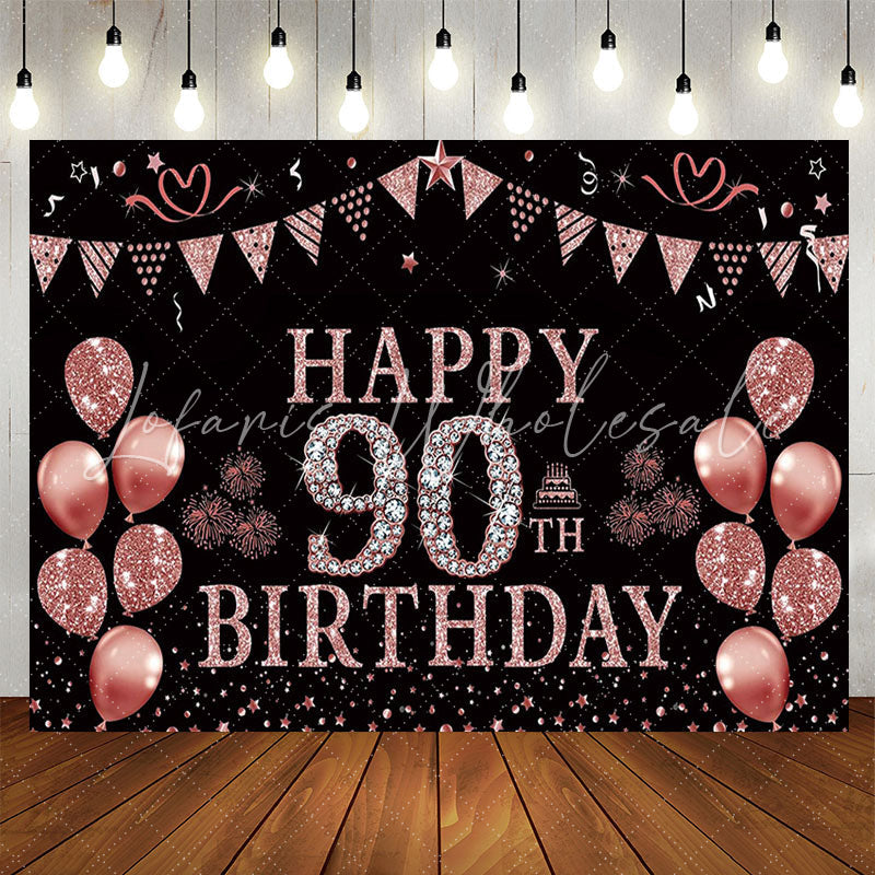 Lofaris Rose Gold Glitter Balloon 90th Birthday Party Backdrop