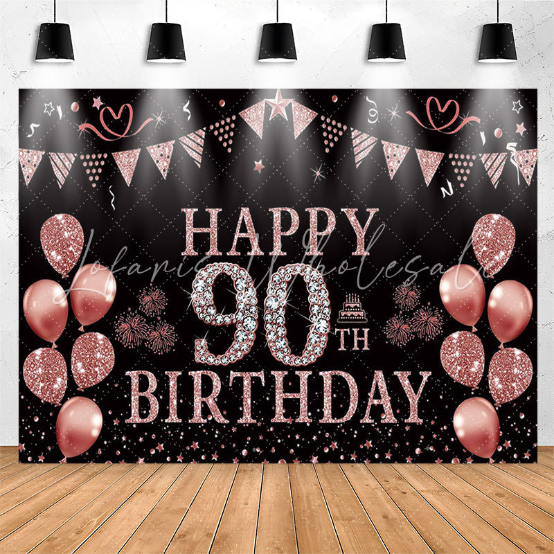 Lofaris Rose Gold Glitter Balloon 90th Birthday Party Backdrop