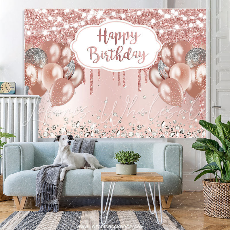 Lofaris Rose Gold Glitter Balloon Happy Birthday Backdrop