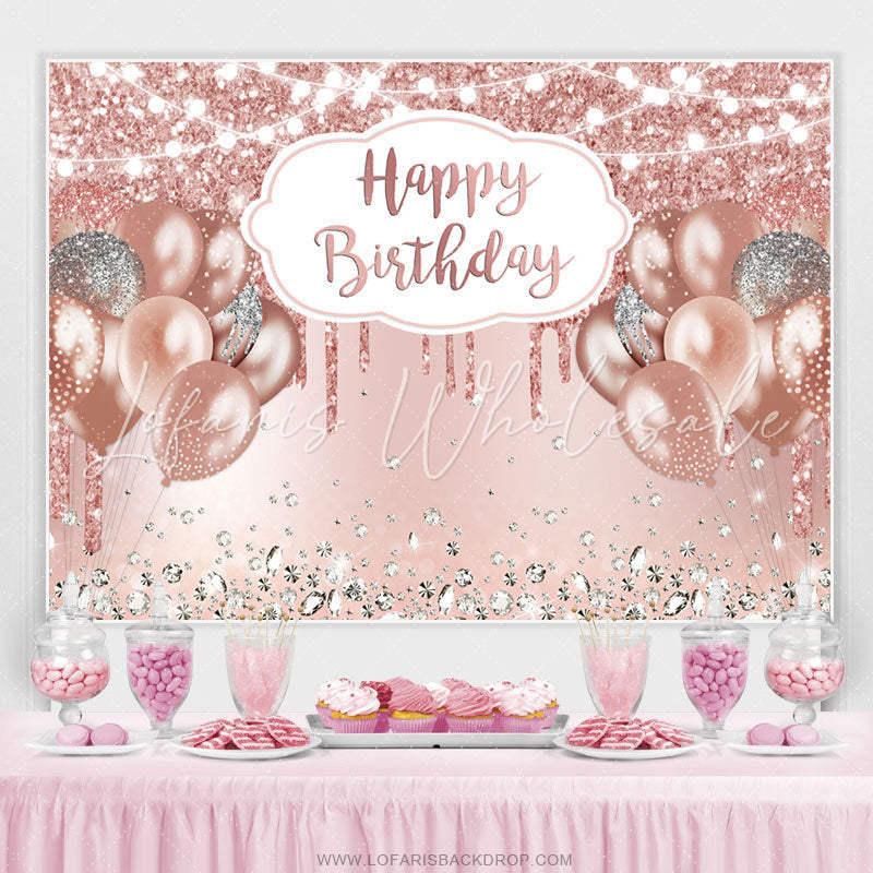 Lofaris Rose Gold Glitter Balloon Happy Birthday Backdrop
