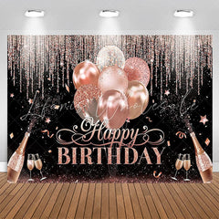 Lofaris Rose Gold Glitter Champagne Black Birthday Backdrop