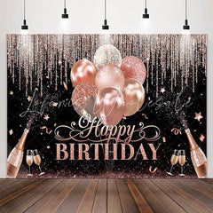 Lofaris Rose Gold Glitter Champagne Black Birthday Backdrop