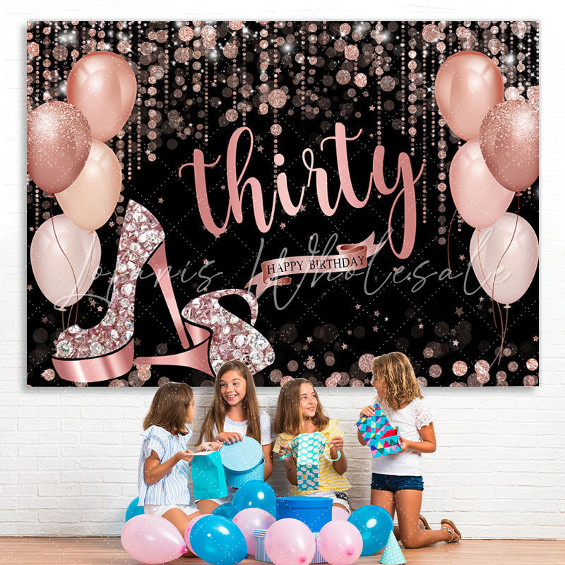 Lofaris Rose Gold Happy 30Th Birthday Balloon Glitter Backdrop