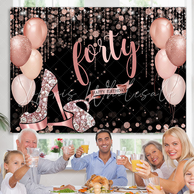 Lofaris Rose Gold Happy 40Th Birthday Balloon Glitter Backdrop