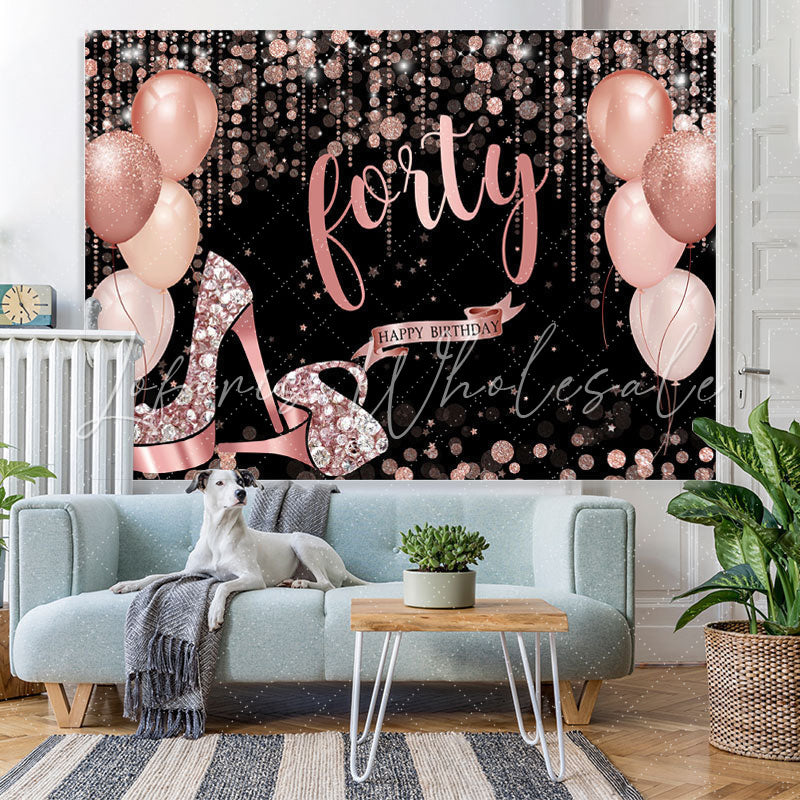 Lofaris Rose Gold Happy 40Th Birthday Balloon Glitter Backdrop