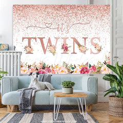 Lofaris Rose Gold Its Twins Floral Dots Baby Shower Backdrop