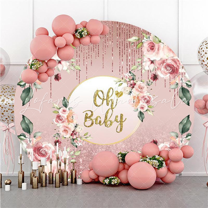 Lofaris Rose Gold Oh Baby Round Shower Backdrop For Party