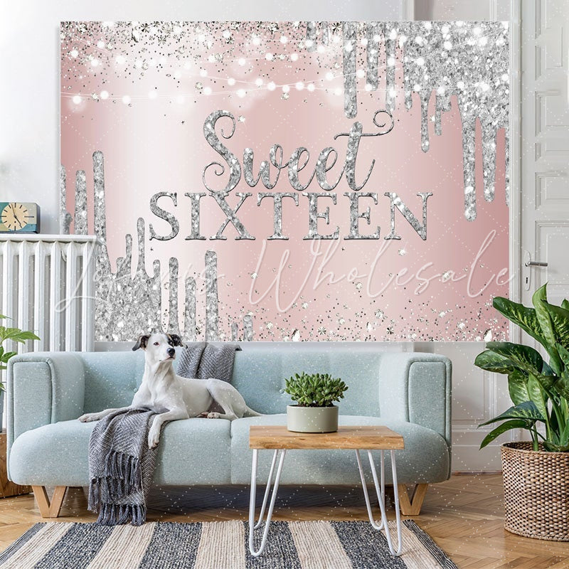 Lofaris Rose Gold Pink and Silver Bokeh Sweet Sixteen Backdrop