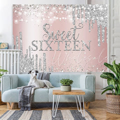 Lofaris Rose Gold Pink and Silver Bokeh Sweet Sixteen Backdrop