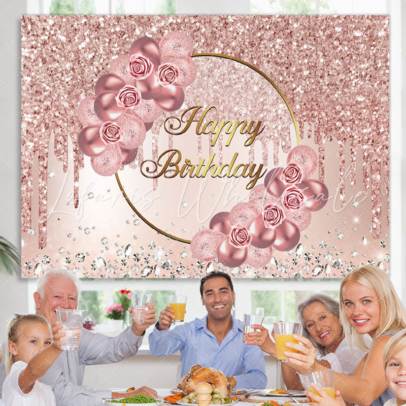 Lofaris Rose Gold Pink Flower and Diamond Birthday Backdrop