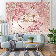 Lofaris Rose Gold Pink Flower and Diamond Birthday Backdrop